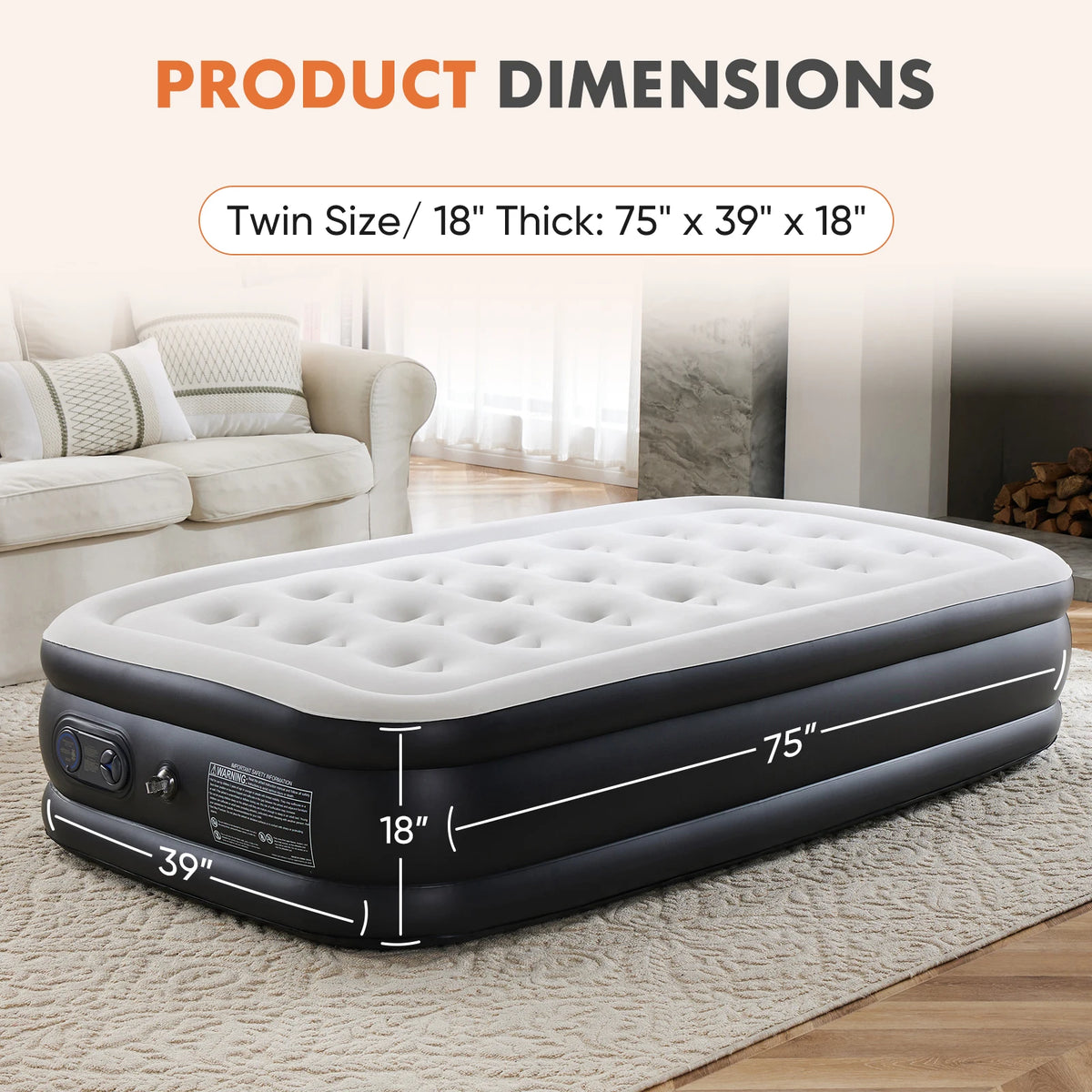 MCQ 18IN Tall Air Mattress with Built in Pump Inflatable Blow Up Airbed Non-Slip Bottom Weight Capacity 660 lbs for Home Camping