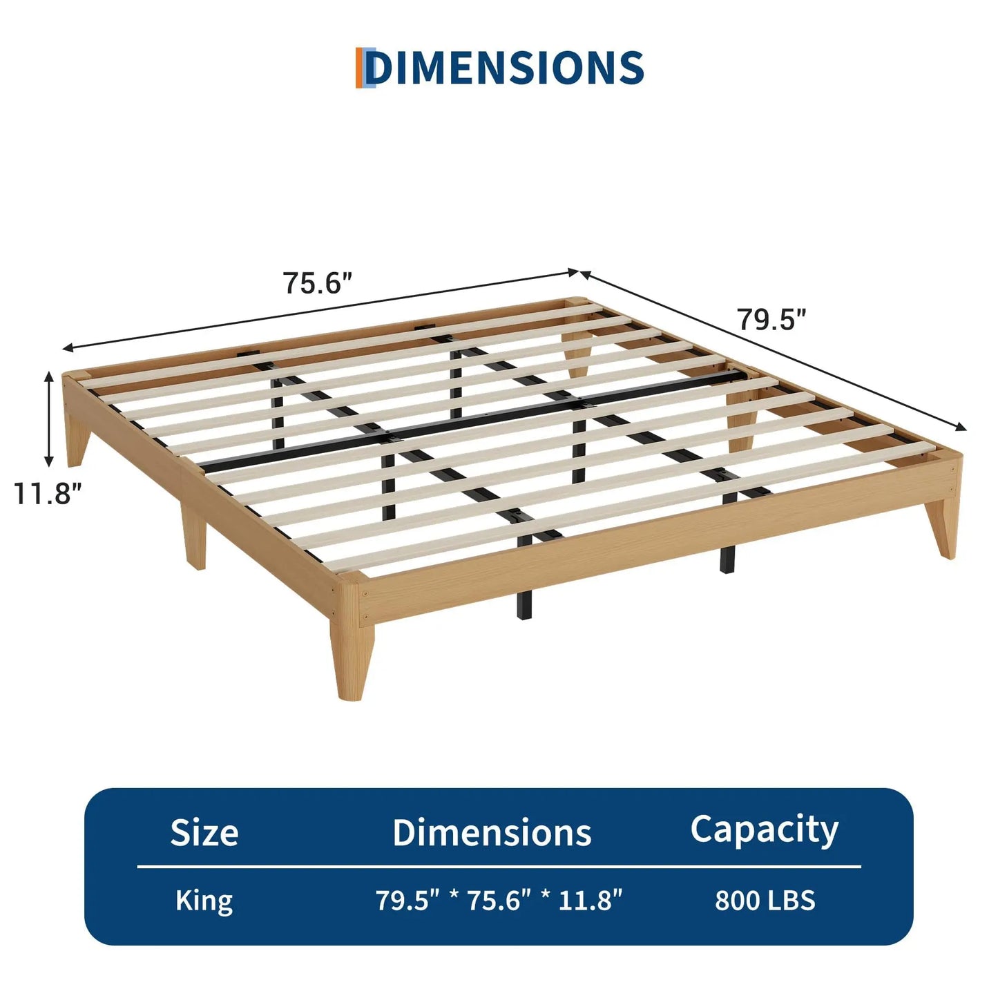 Twin/Twin XL/Full/Queen/King Wood Platform Bed Frame, Wooden Slats & Legs, Sturdy Metal Support, No Box Spring Needed, Easy Assembly