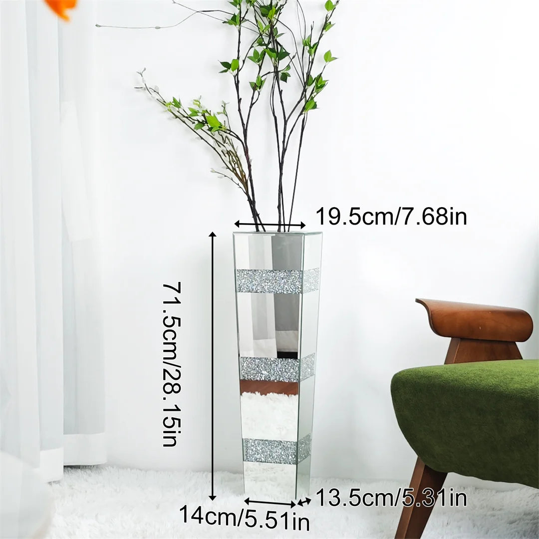 Modern Floor Flower Vase Decorative Crystal Silver Standing Mirrored Flower Vase Floral Arrangement Vase
