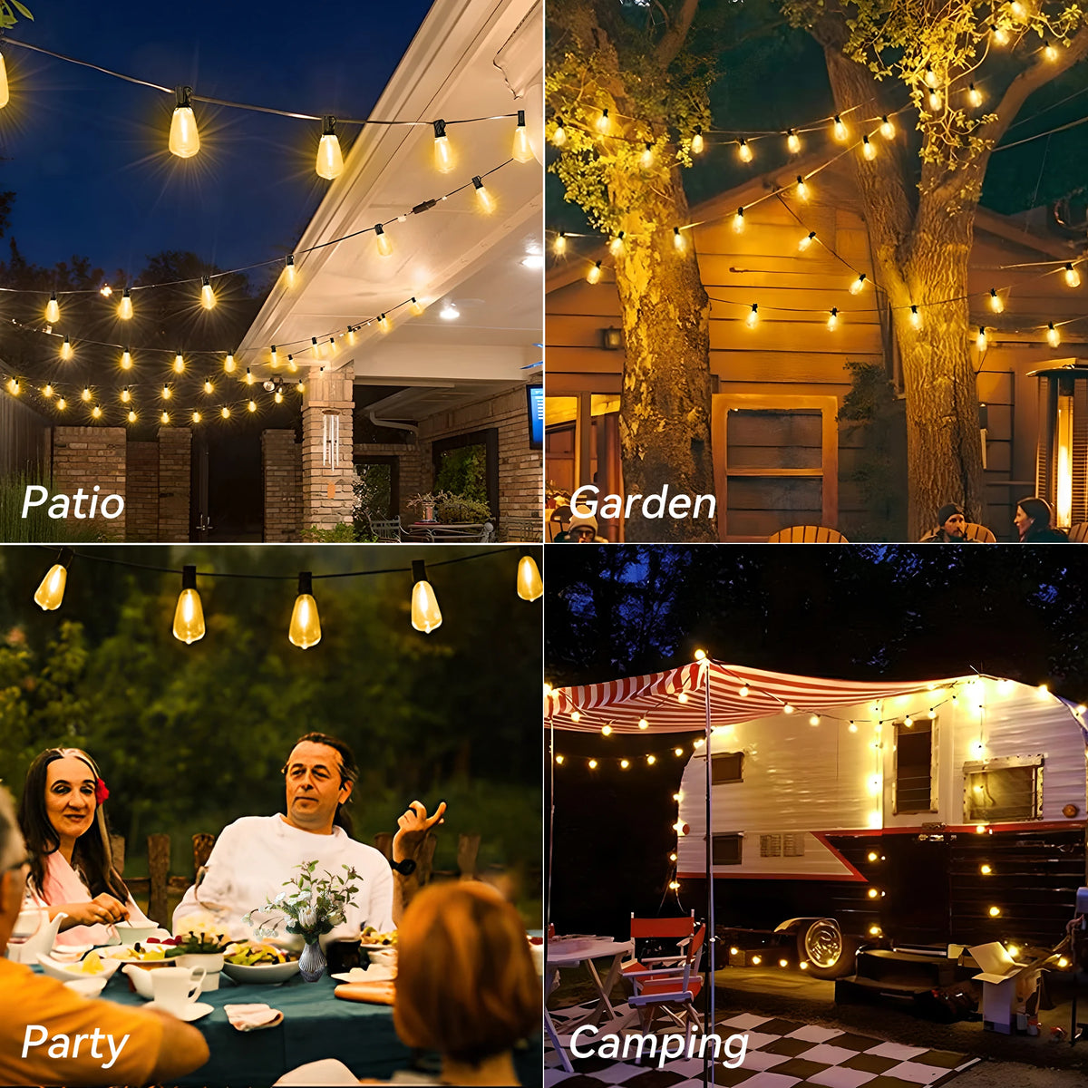100FT ST38 LED Globe String Lights, 24 Bulbs 2700K Warm White, E12 High Voltage, Black Cable with Hooks & Replaceable Line