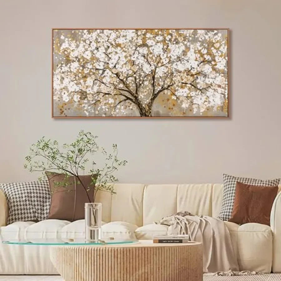 Wall art for living room, bedroom, dining room, home office: gold tree of life on canvas, modern design, gold color, lightweigh