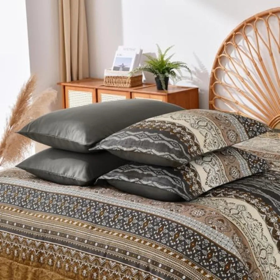 Boho Comforter Set 8 Pieces Black Bohemian Comforter Paisley Bed in A Bag Soft Microfiber Bedding Set for All Season