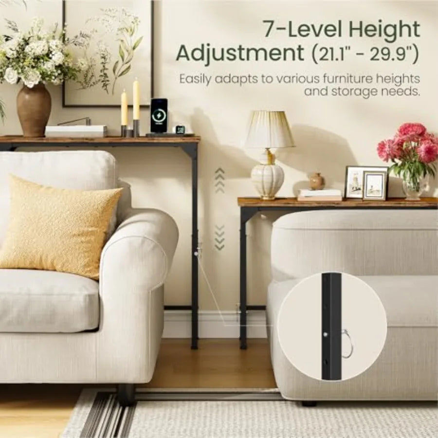 Narrow Console Table with Adjustable Height ."-9.9" Set of Behind Couch Table Entryway Table with Power Outlet Sofa Table for E