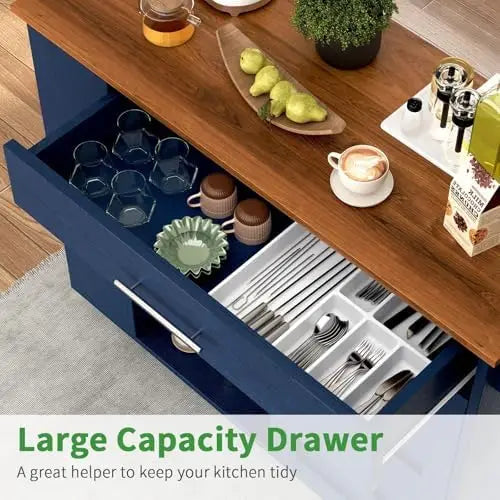 39" Rolling Kitchen Island with Storage and Drawer, Farmhouse Kitchen Island on Wheels with 3-Tier Spice Rack