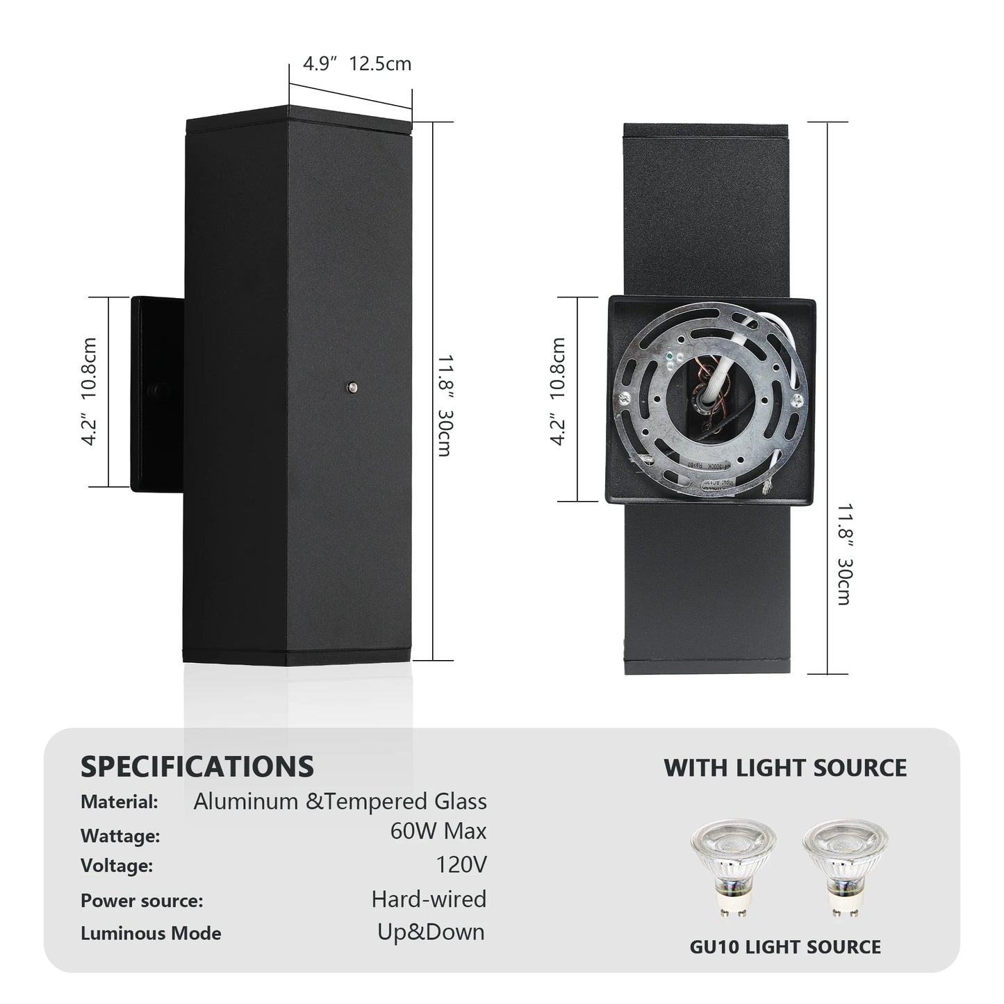 Motion Sensor Outdoor Wall Lights 2 Pack, Matte Black Aluminum Up Down LED Sconce, Dusk to Dawn Waterproof Exterior Light