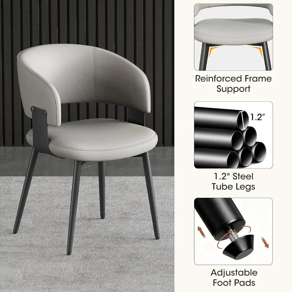 6-Piece Modern Dining Set: Curved Back Leather Chairs with Metal Legs for Kitchen or Dining Room (Light Gray)