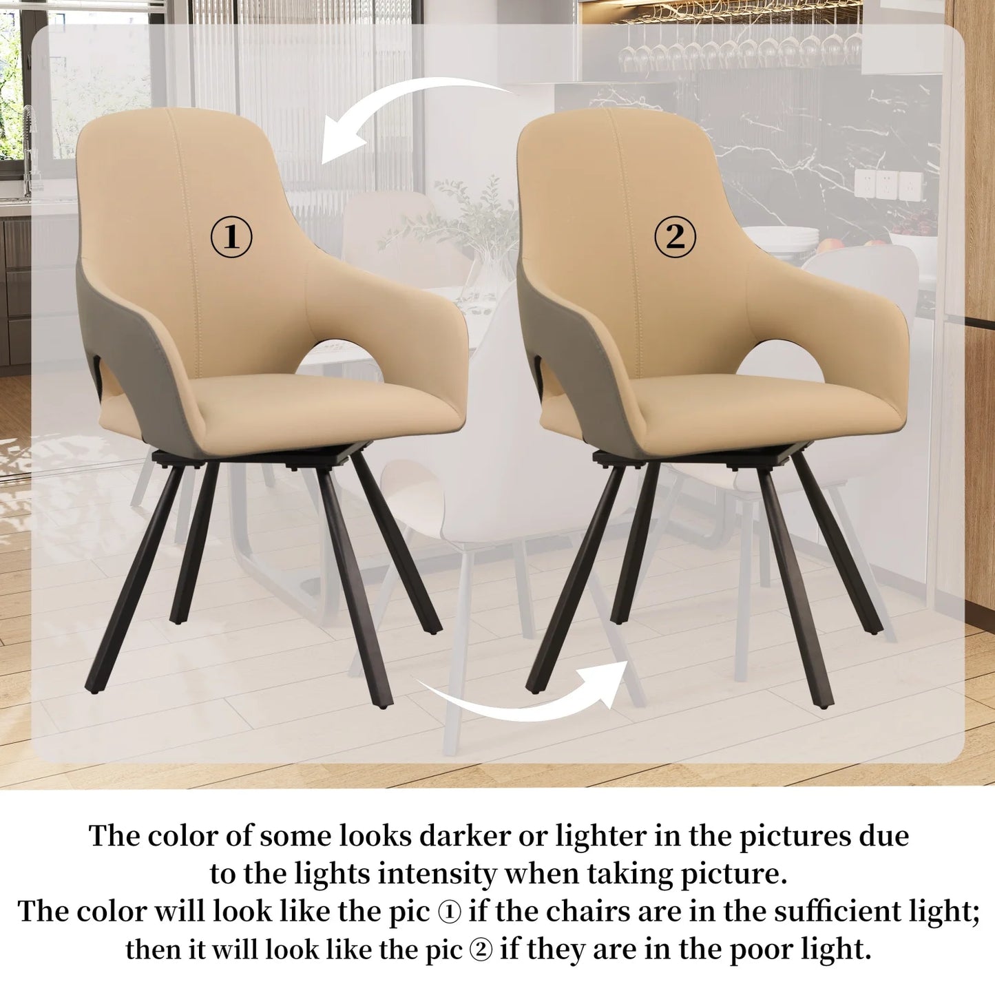 Swivel Dining Chairs Set of 2 Microfiber Leather Kitchen Dining Room Chairs with Arms High Backrest Leisure Side Chairs for Homes