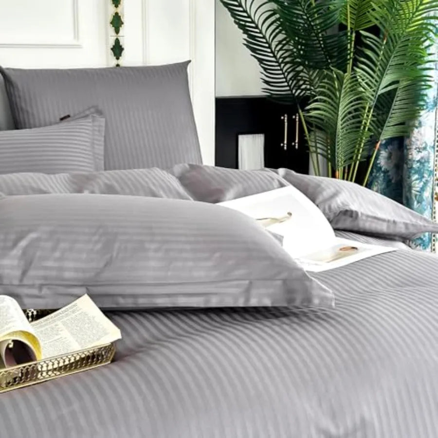 Hotel Collection Duvet Cover Size 100% Cotton Satin Textured Comforter Cover with Zipper 3 Pcs Bedding Set 1 Duvet Cover + 2 Pi