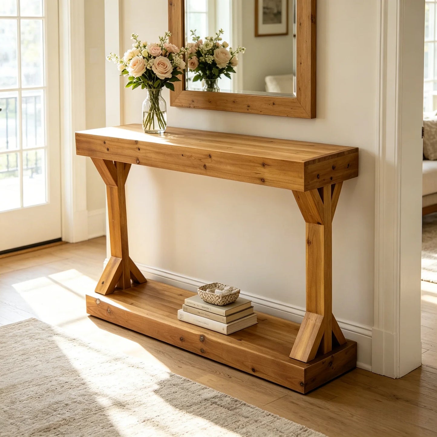 120cm Sofa Console Table for Entryway Living Room Foyers Farmhouse Wood Behind Couch Table with Storage Shelf
