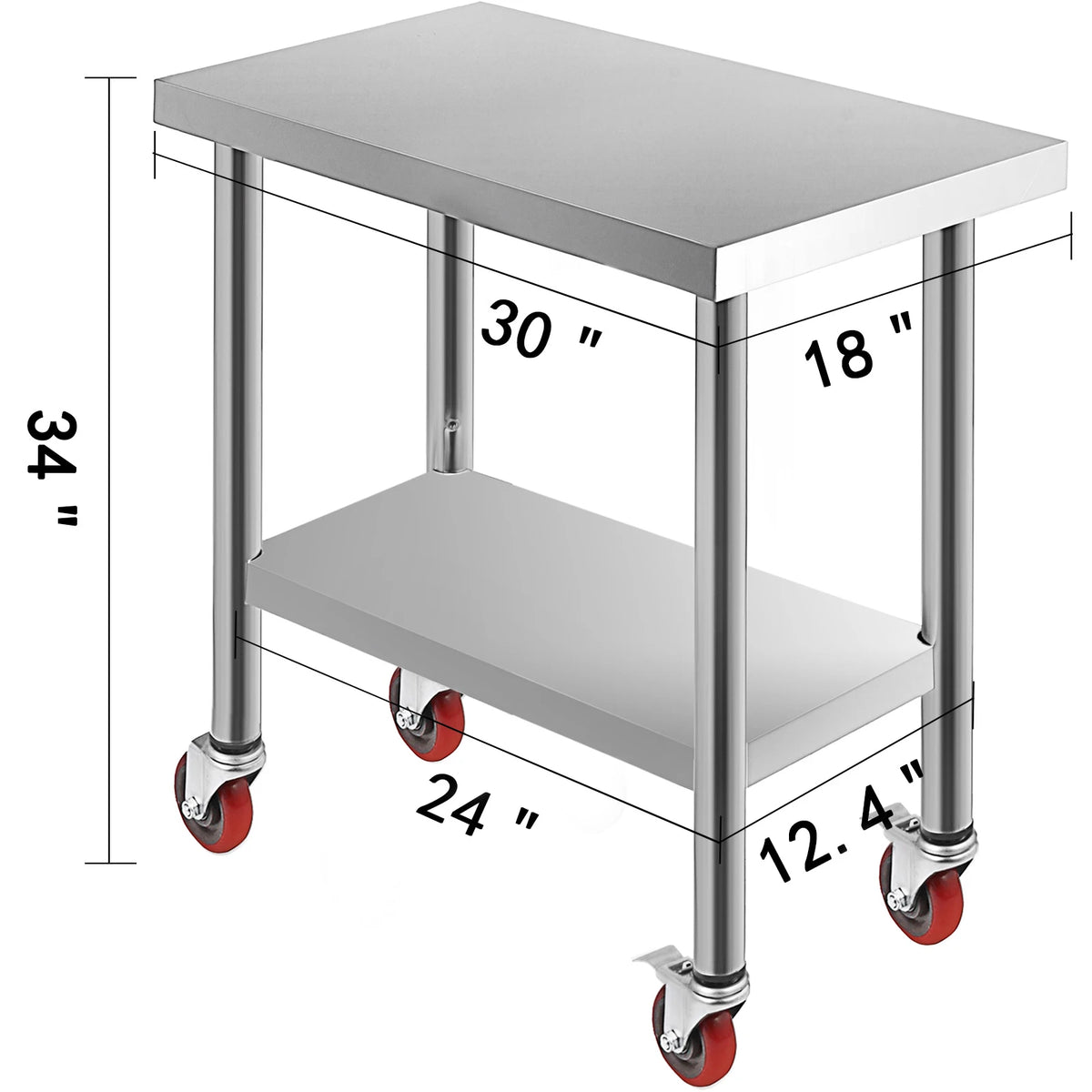 SucceBuy Stainless Steel Kitchen Prep Table With 4 Caster Wheels & Backsplash Loads Up to 100-300KG for Home Storage Rack Dining