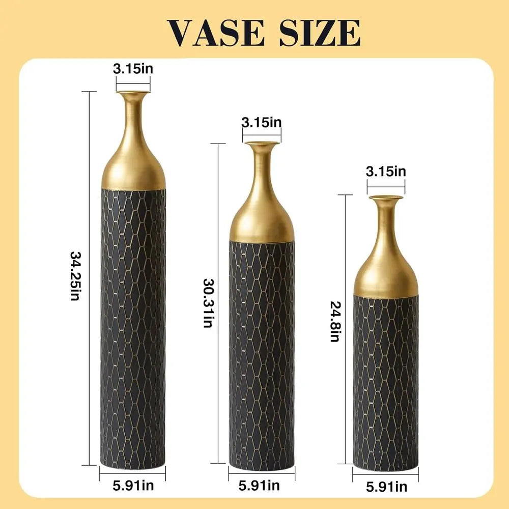 loor Vases, Tall Home Decor Metal Vase Set o 3 Large Glazed Decorative Vases or Wedding Decor, Elegant ern lower Holder or Livin