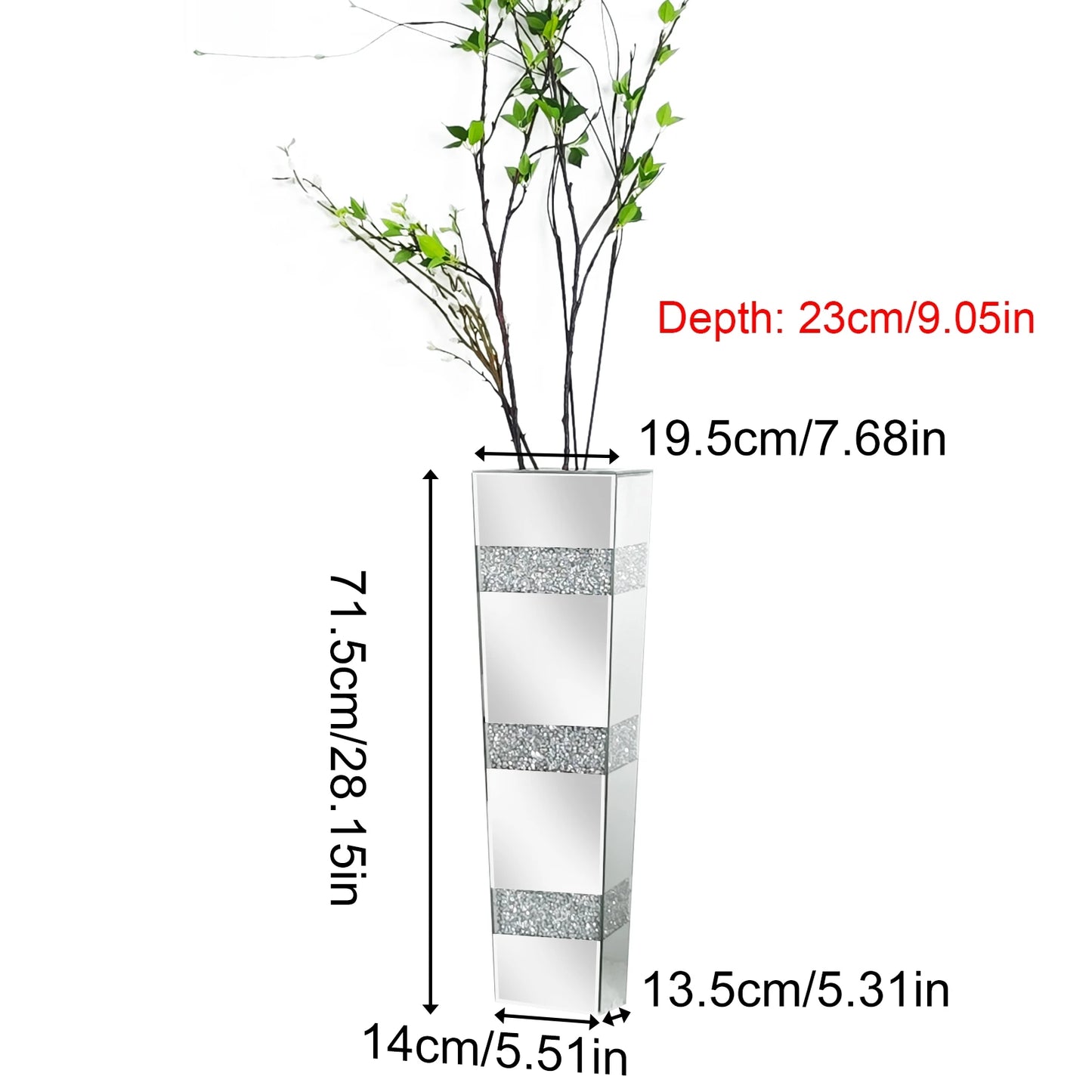 Tall Floor Flower Vase Crystal Diamond Decor Vase Mirrored Living Room Vase