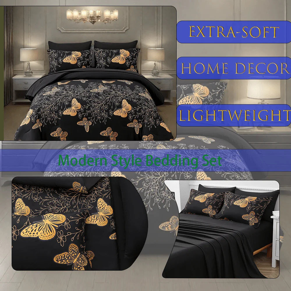 7-Piece Lightweight Printed Comforter Set For All Seasons Queen King Full Twin Soft Bed In A Bag