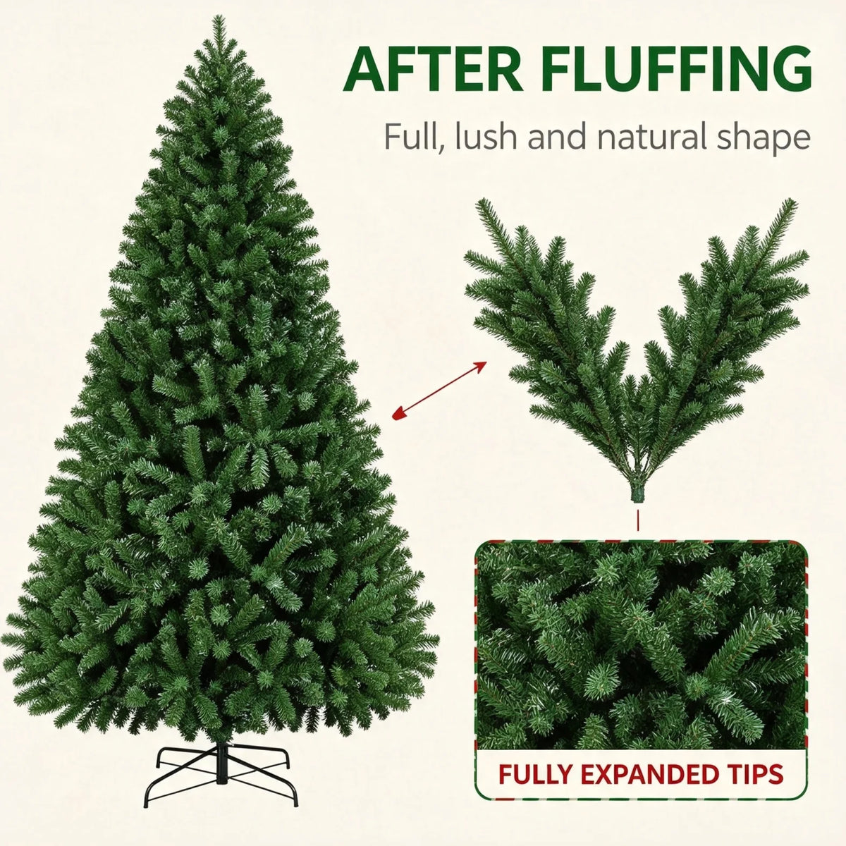 7ft Artificial Christmas Tree with Pine Cones & Red Berries, Hinged Fireproof PVC Xmas Tree with Metal Stand for Home Holiday Party Decor