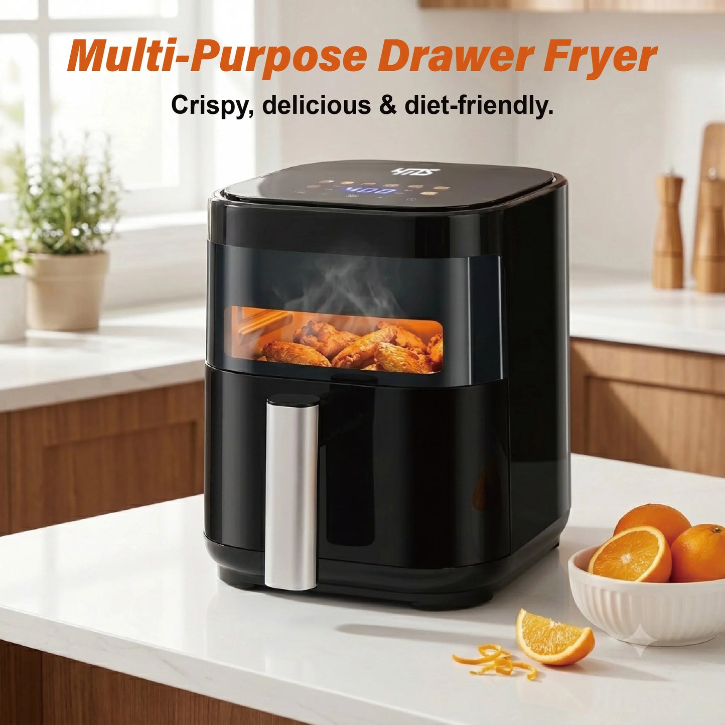 YMS 3.2QT Touchscreen Air Fryer with Visible Window, Black, 8-in-1 Preset Functions, Oil-Free Healthy Cooking, Fast & Easy to Clean, 1200W Compact Small Air Fryer for Singles, Perfect for Apartment Dorm Countertop Use, air fr