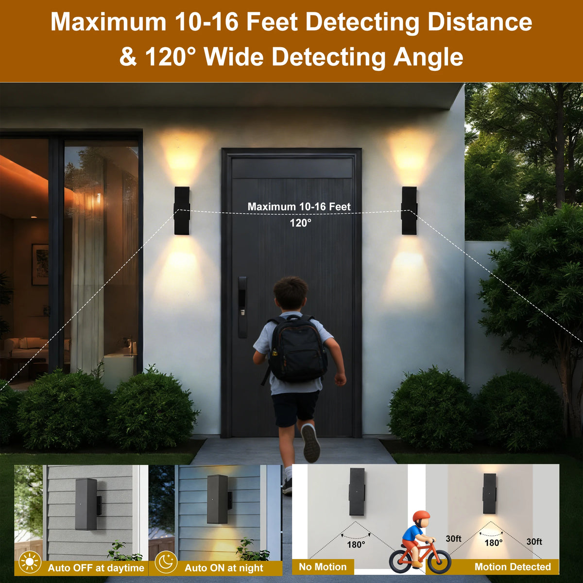 Motion Sensor Outdoor Wall Lights 2 Pack, Matte Black Aluminum Up Down LED Sconce, Dusk to Dawn Waterproof Exterior Light