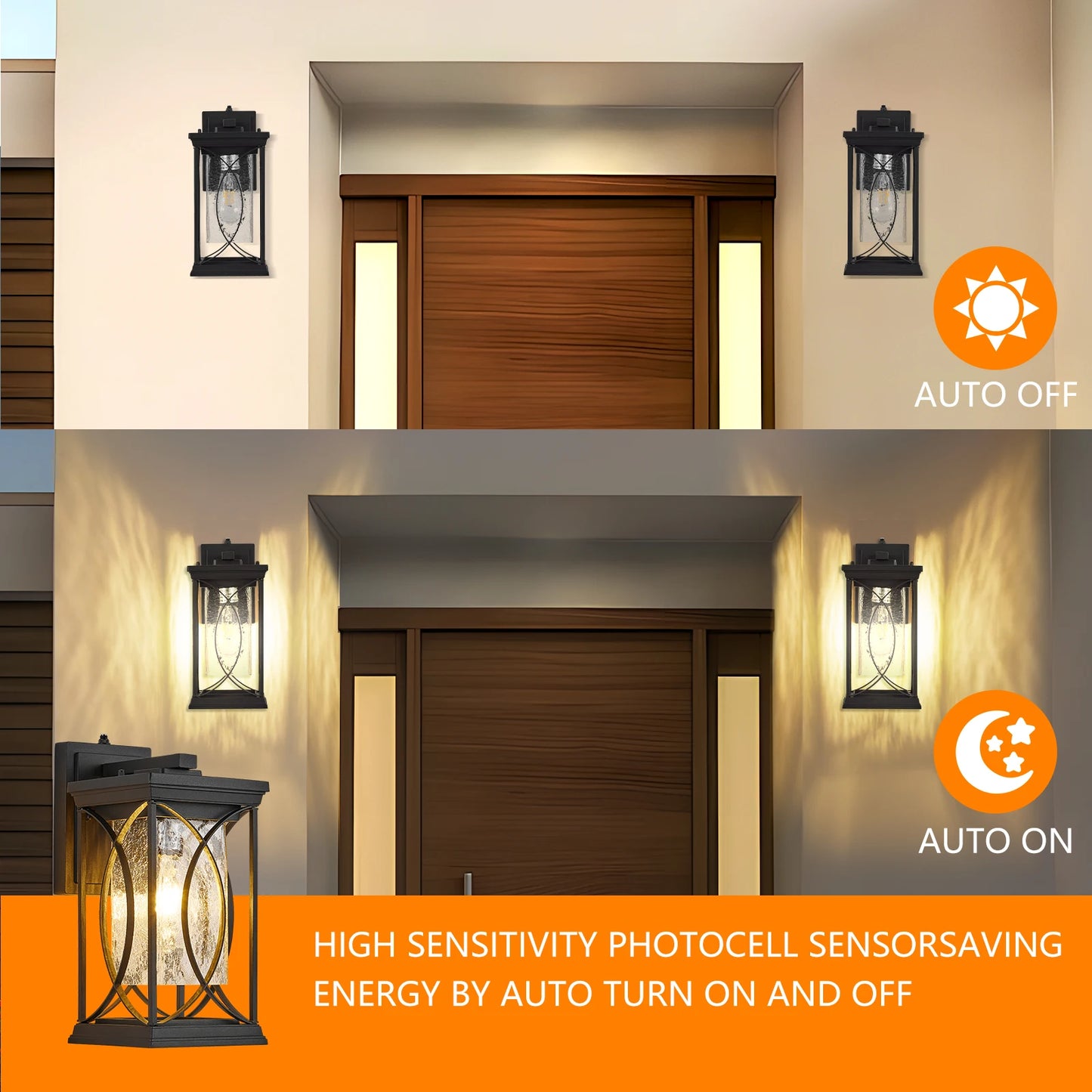 14" Modern Outdoor LED Wall Light Dusk to Dawn Exterior Porch Sconce Fixture