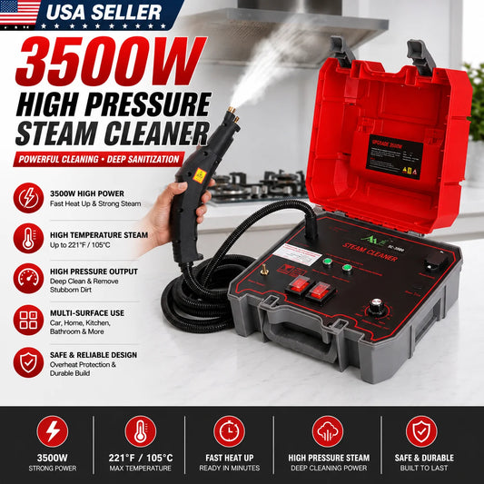 3500W High Pressure Steam Cleaner, Portable Handheld High Temperature Steam Cleaning Machine for Car Detailing, Kitchen, Bathroom, Grout, Tile, Upholstery & Household Deep Cleaning