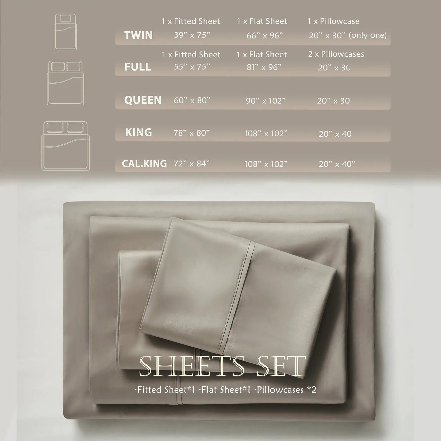 4-Piece Luxurious Sateen cotton Fitted Sheet Set ( 1*Deep Pocket Flat Sheet + 1* Fitted Sheet + 2*Pillowcases, Without Core) - Silky Soft& Smooth, Machine Washable,Breathable, Comfortable, For Bedroom, Guest Room (Q/K)