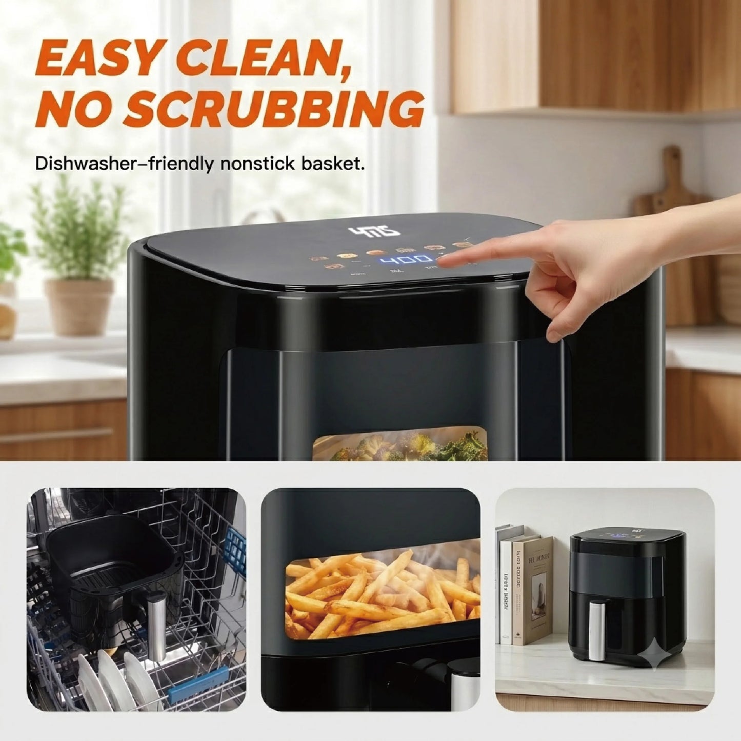 YMS 3.2QT Touchscreen Air Fryer with Visible Window, Black, 8-in-1 Preset Functions, Oil-Free Healthy Cooking, Fast & Easy to Clean, 1200W Compact Small Air Fryer for Singles, Perfect for Apartment Dorm Countertop Use, air fr