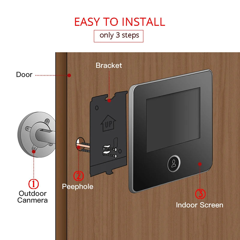 KAK 2.8" LCD Screen Electronic Door Viewer Bell IR Night Door Camera Photo Recording Digital Door Viewer Smart Peephole Doorbell