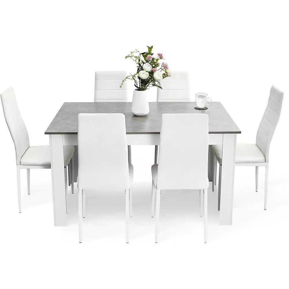 Dining Table and Chairs Set 6, 7 Pieces Kitchen Table Set with High Back aux Leather Chair or Dining Room Kitchen Recular ern (G