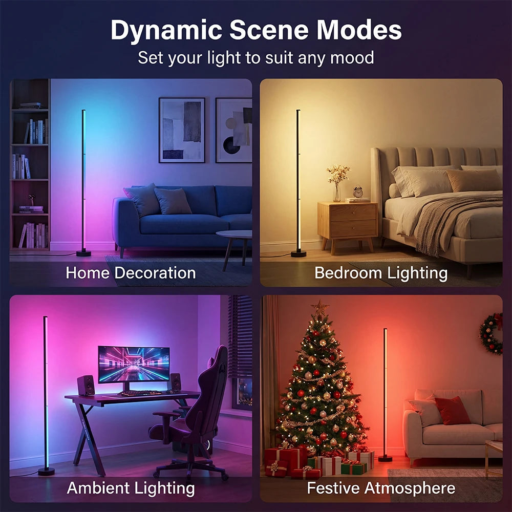 Smart LED Floor Lamp RGB Remote & APP Control Music Sync Corner Lighting Timer Modern Mood Standing Lamp for Living Room Gaming