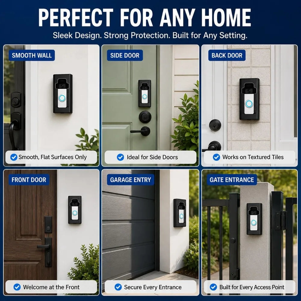 No-Drill Doorbell Mount, Full Coverage Protective Housing, Anti-Theft, for Ring & Other Wireless Video Doorbells, Matte Black