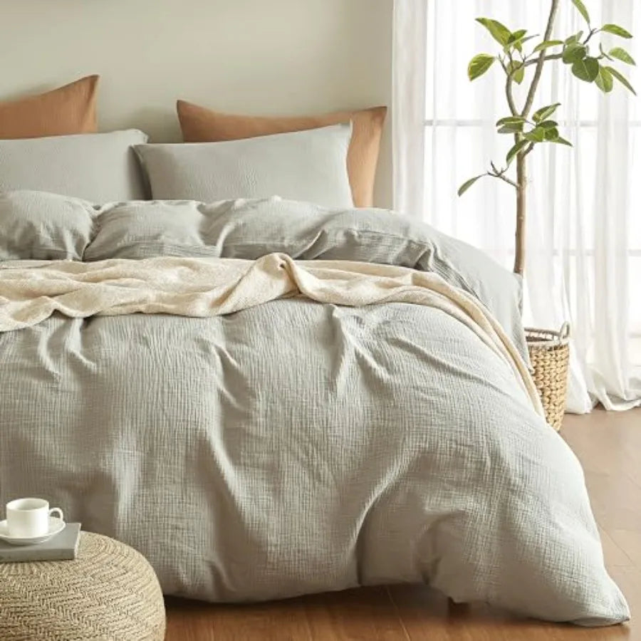 Muslin Duvet Cover Size 100% Washed Cotton Duvet Cover Set Ultra Soft Comforter Cover Linen Like 3 Pieces Minimalist Gauze Duve