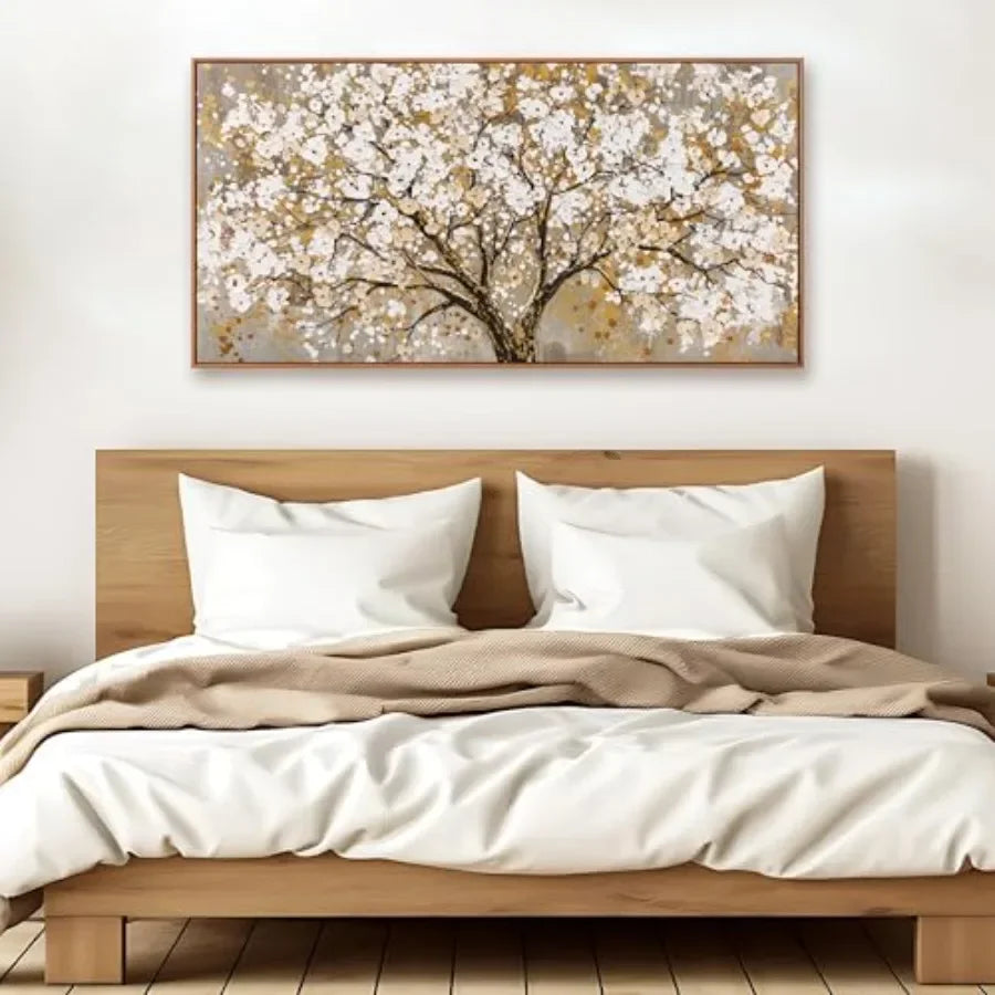 Wall art for living room, bedroom, dining room, home office: gold tree of life on canvas, modern design, gold color, lightweigh