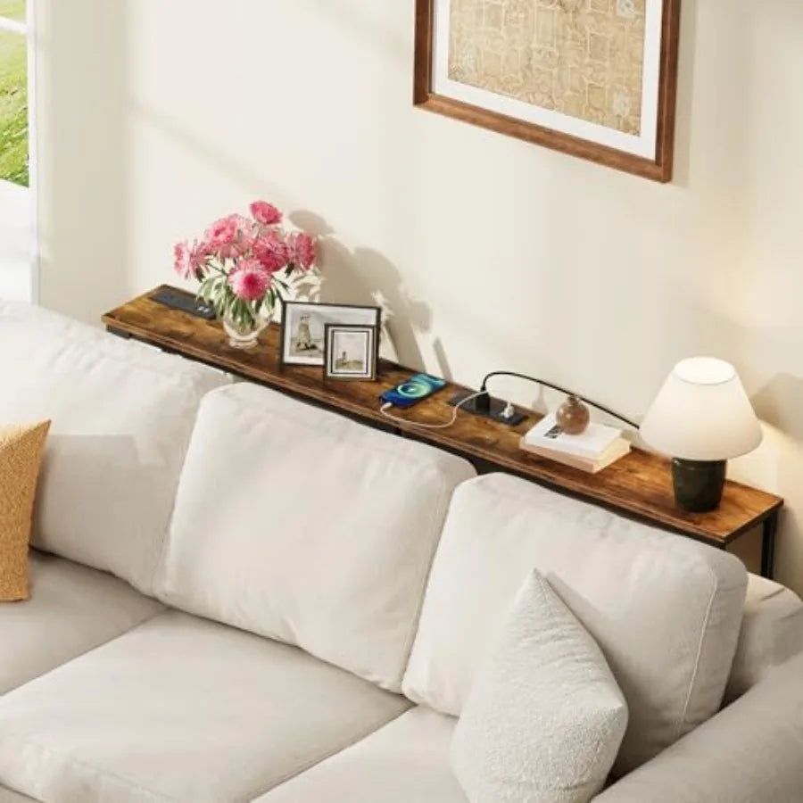 Narrow Console Table with Adjustable Height ."-9.9" Set of Behind Couch Table Entryway Table with Power Outlet Sofa Table for E