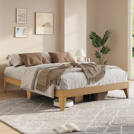 Twin/Twin XL/Full/Queen/King Wood Platform Bed Frame, Wooden Slats & Legs, Sturdy Metal Support, No Box Spring Needed, Easy Assembly