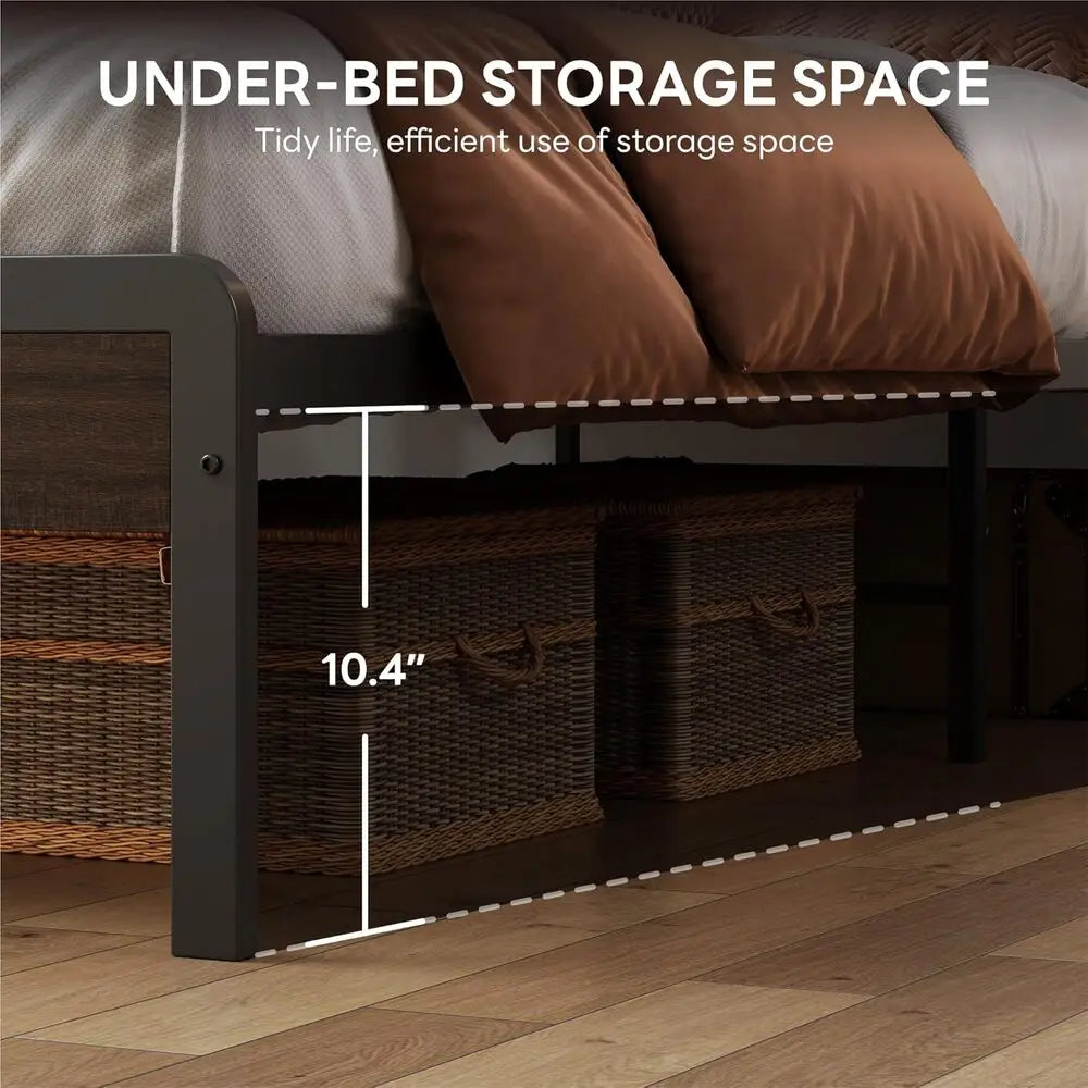 LIKIMIO Full/ King / Queen Bed Frame with Headboard, Dark Wood Camas King with Strong Supports, Noise-Free, No Box Spring Needed