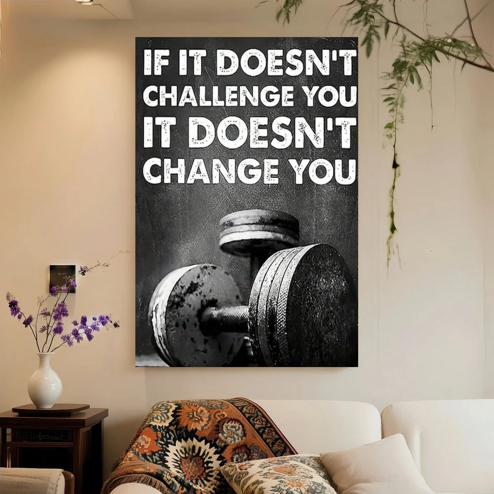 Framed [Inspirational Gym Wall Art] Inspirational Gym Canvas Wall Art | Black And White Fitness Quote Painting - Home, Office, C
