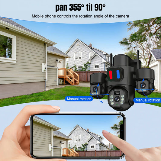 Solar Powered 3 Lens Security Camera Wireless WiFi PTZ Camera 3 Screen Full Color Night Vision Motion Detection Sound Light Alarm Outdoor Surveillance Camera