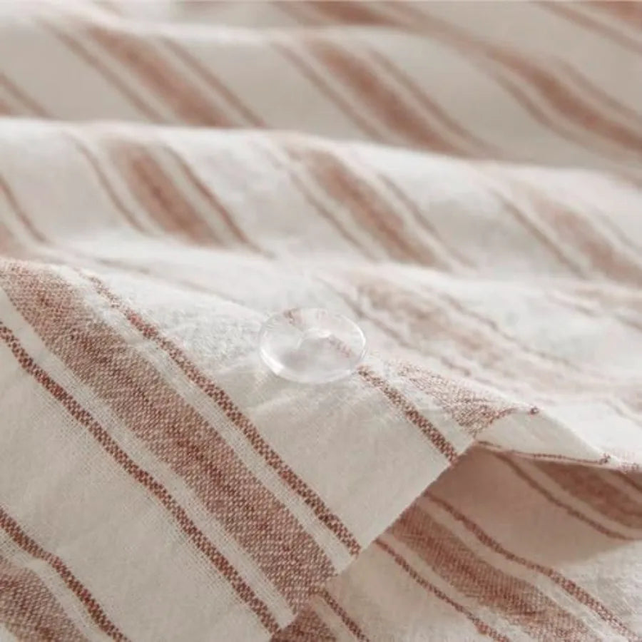 Duvet Cover Set for Hot Sleepers - Linen Cotton Rayon Blend Size 3 Pcs Set with Shams - Lightweight and Breathable Bedding Stri