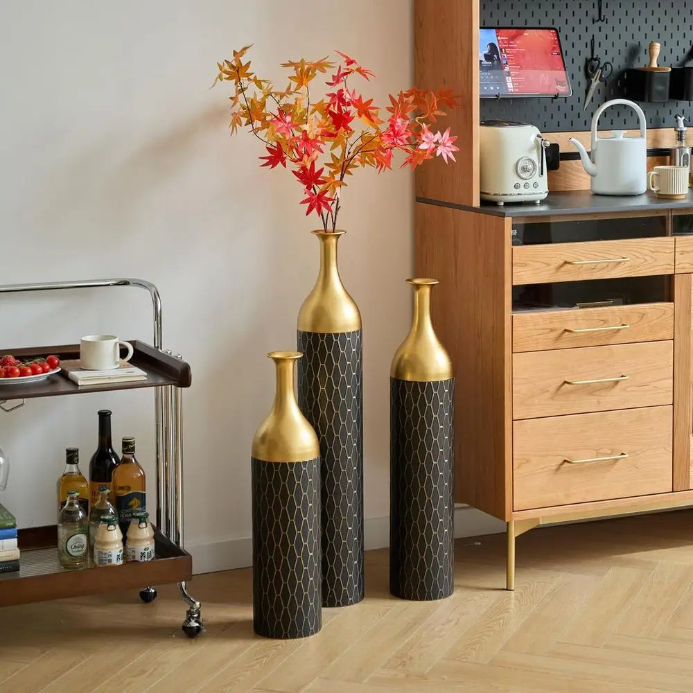 loor Vases, Tall Home Decor Metal Vase Set o 3 Large Glazed Decorative Vases or Wedding Decor, Elegant ern lower Holder or Livin
