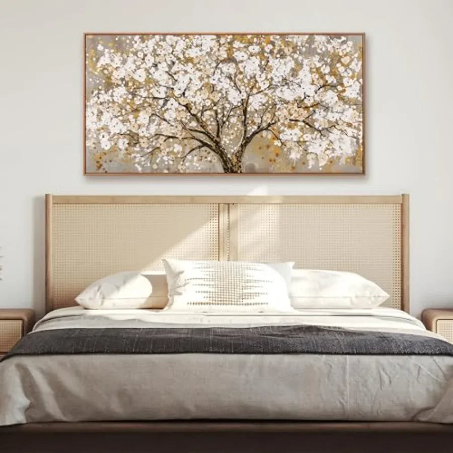 Wall art for living room, bedroom, dining room, home office: gold tree of life on canvas, modern design, gold color, lightweigh