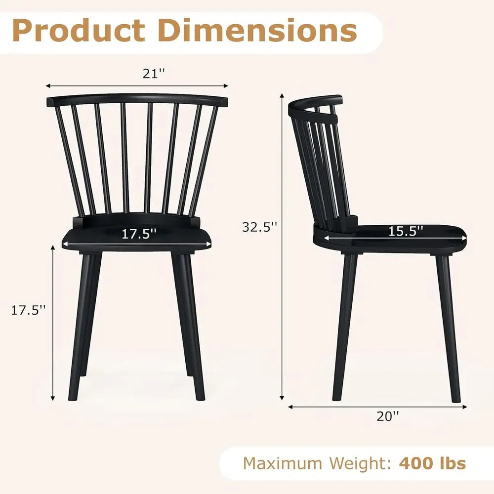 Set of 4 Windsor-Style Solid Wood Side Chairs with Spindle Backs for Kitchen, Dining, or Living Spaces