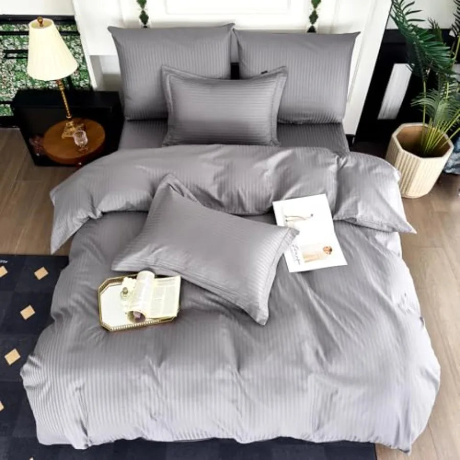 Hotel Collection Duvet Cover Size 100% Cotton Satin Textured Comforter Cover with Zipper 3 Pcs Bedding Set 1 Duvet Cover + 2 Pi