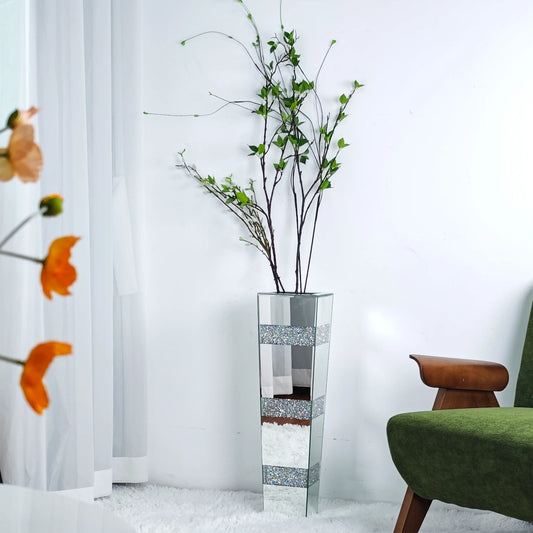 Tall Floor Flower Vase Crystal Diamond Decor Vase Mirrored Living Room Vase