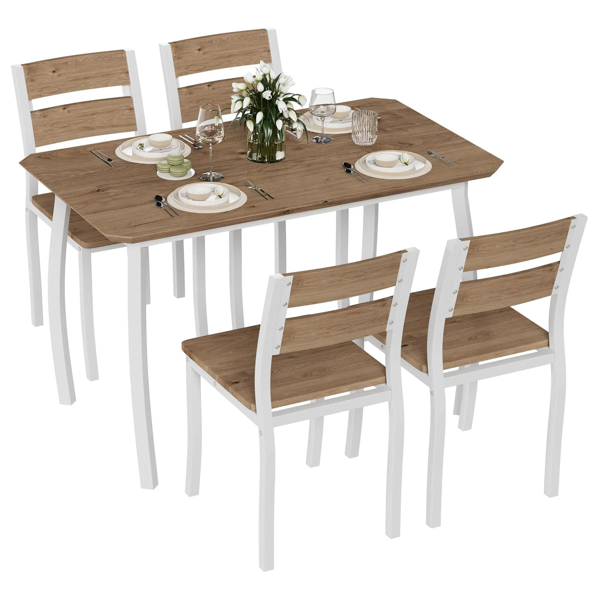 Square Dining Table Set for 4,5-Piece Kitchen Table Set,Farmhouse Compact Kitchen Table with 4 Upholstered Chairs & Metal Frame, Perfect for Small Spaces, Kitchens & Dining Rooms