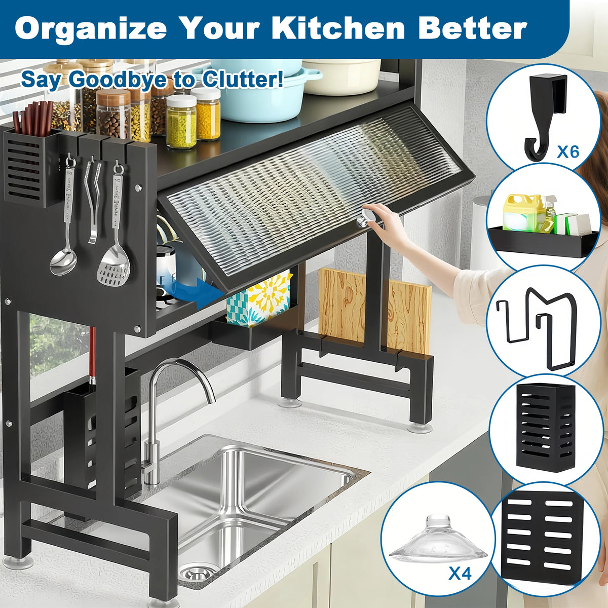 Extra long Drying Rack for Kitchen Sink, Space Saving Dish Rack，Keep Kitchen Sink Shlef Organized Space-Saving Dish Drying Rack, Large Stainless Steel Sink Drying Rack for Dishes- Countertop Organizer for Dishes, Utensils