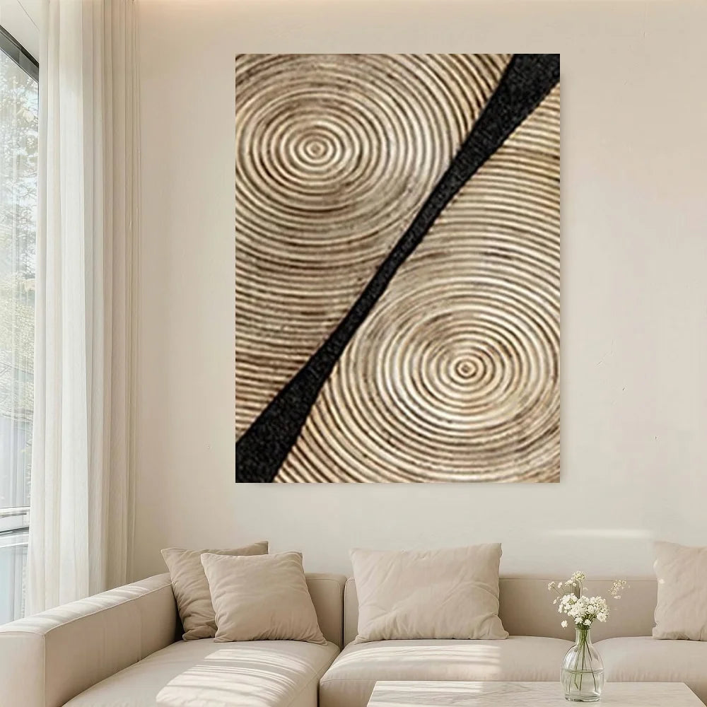 Framed Retro Wood Grain Abstract Canvas Wall Art Minimalist Black Golden Line Texture Wall Decor Pictures Neutral Geometric Beig