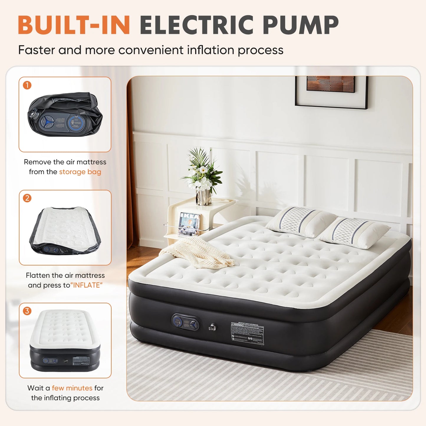 MCQ 18IN Tall Air Mattress with Built in Pump Inflatable Blow Up Airbed Non-Slip Bottom Weight Capacity 660 lbs for Home Camping