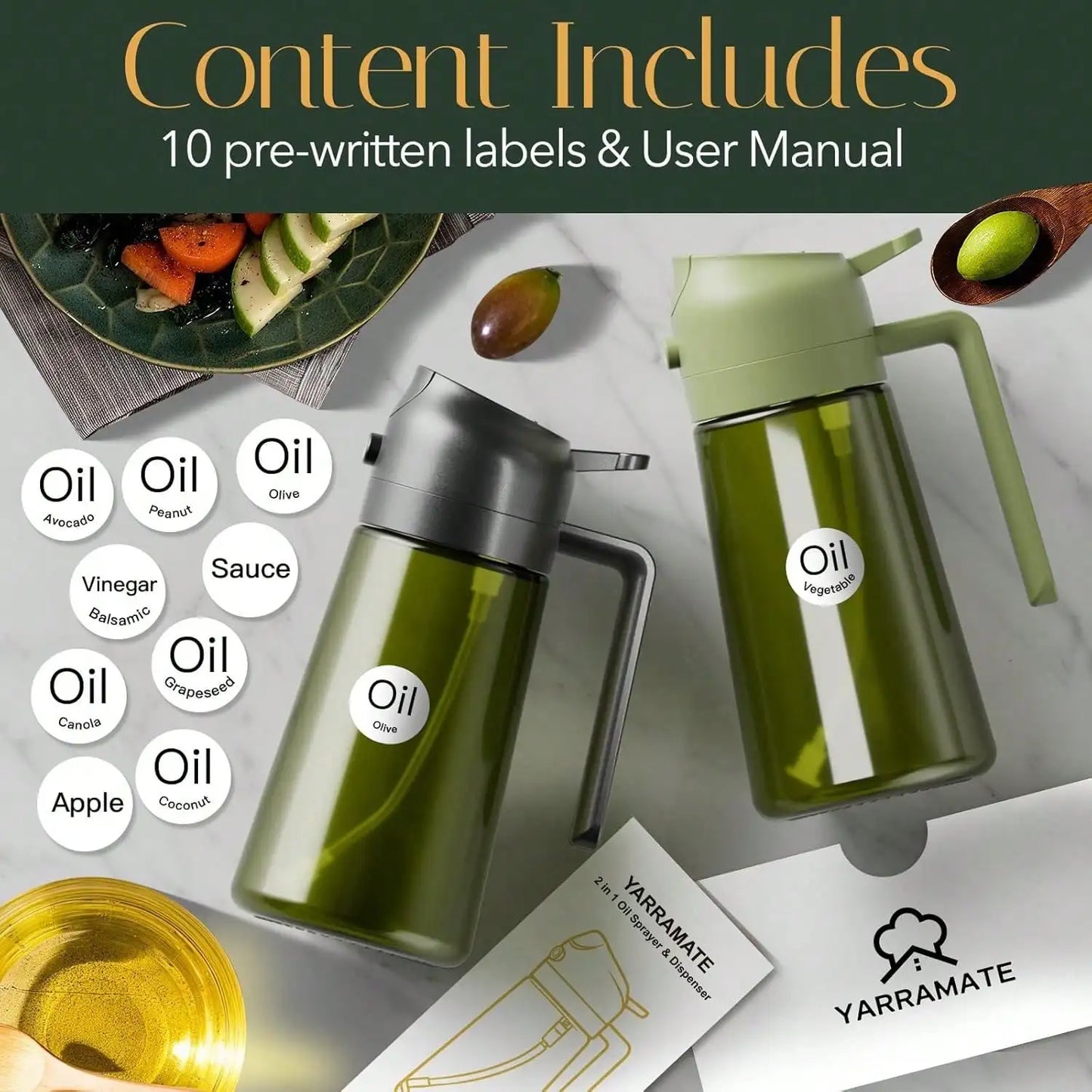 Premium Dark Glass Olive Oil Dispenser 2 In 1 Cooking Oil Spray Bottle Multipurpose Kitchen Oil Mister Perfect For Air Fryer BBQ Grilling Household Cooking Supplies Random Color Shipment
