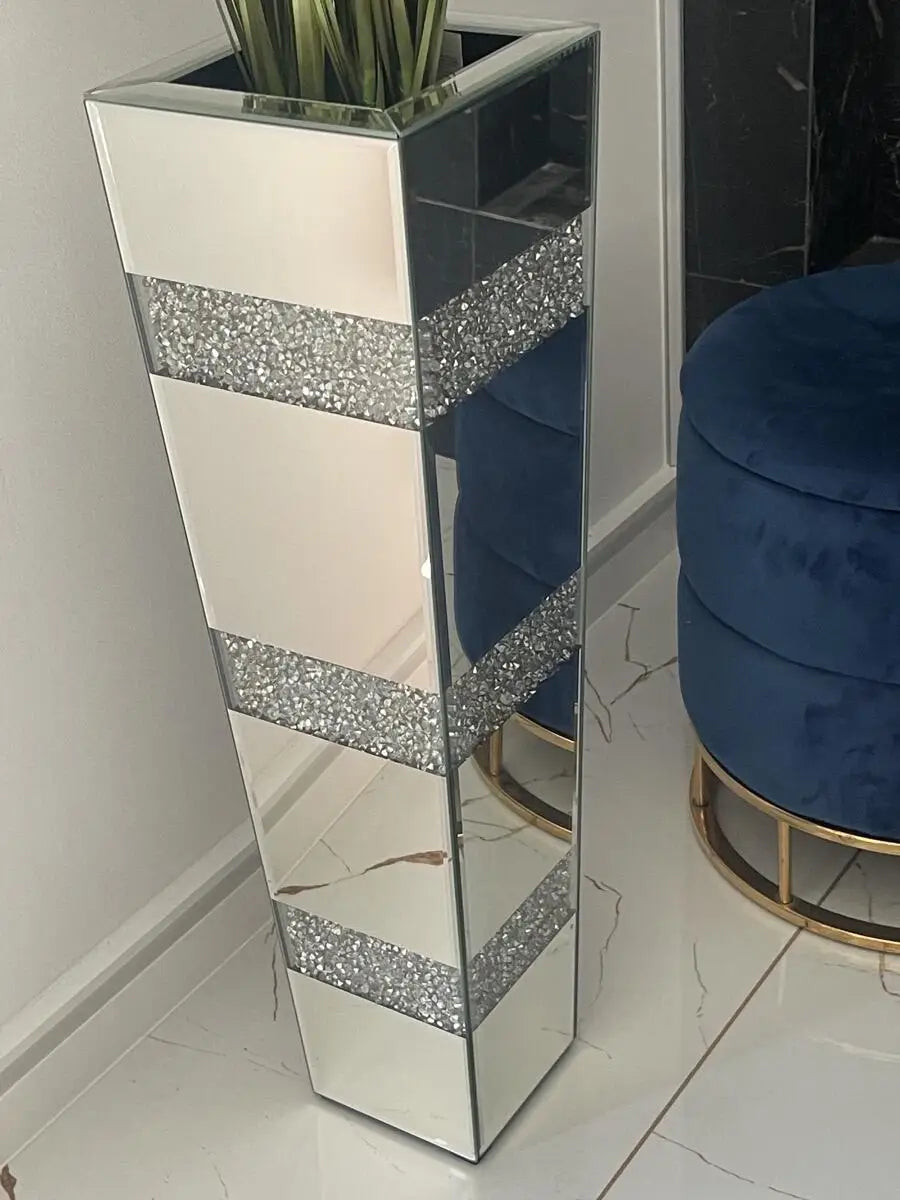 Tall Floor Flower Vase Crystal Diamond Decor Vase Mirrored Living Room Vase