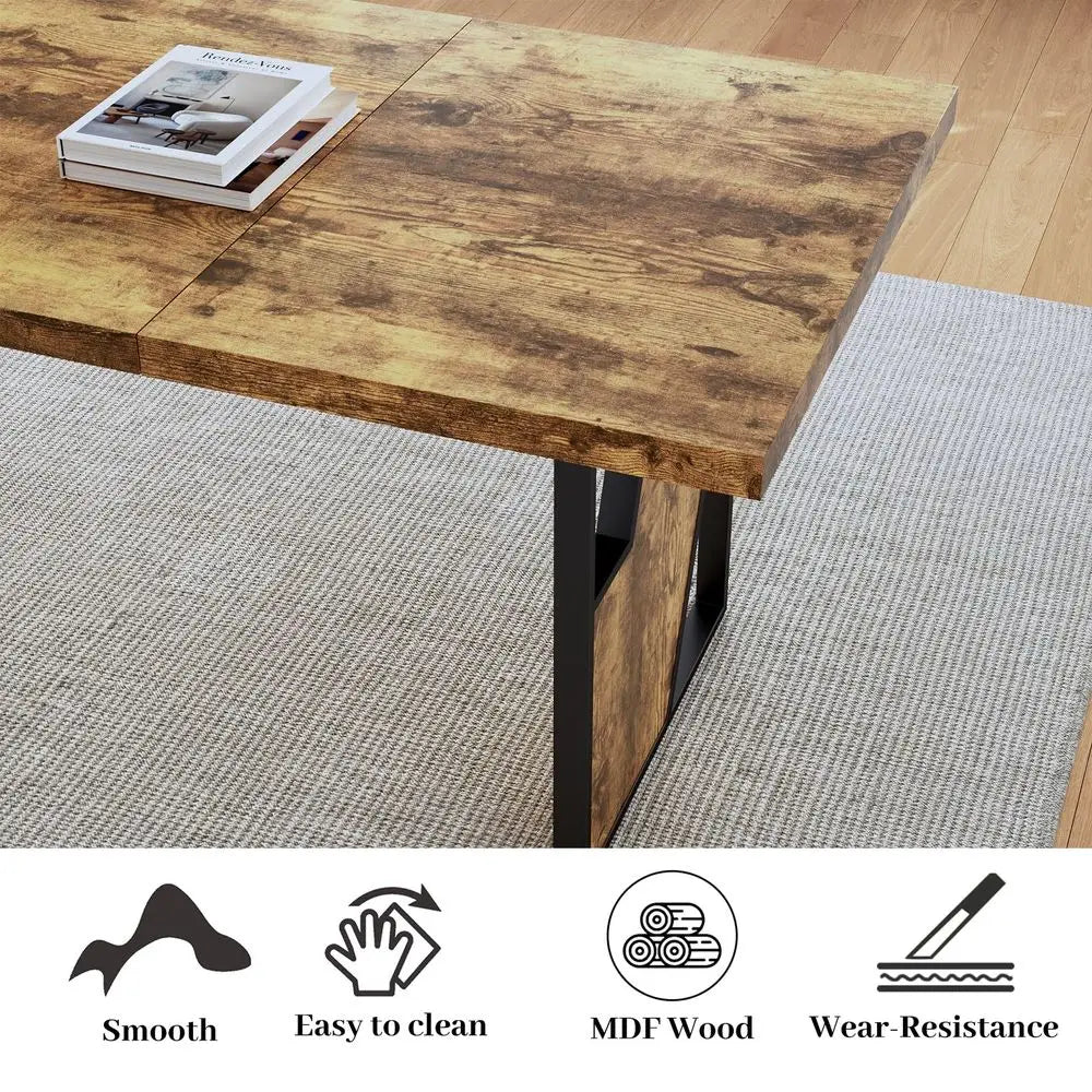 60 Solid Wood Dining Table Set for 6, Farmhouse Kitchen Table with 4 Upholstered Chairs amp Bench, 6Piece Dining Room amp Livin