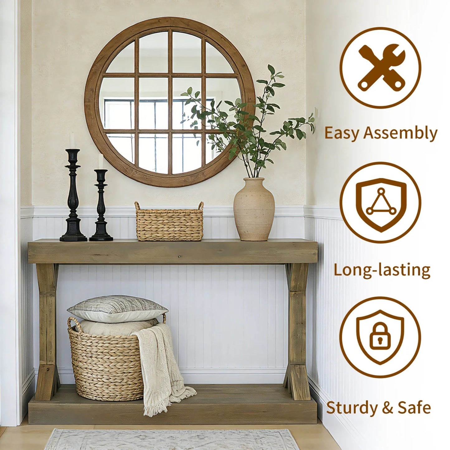 120cm Sofa Console Table for Entryway Living Room Foyers Farmhouse Wood Behind Couch Table with Storage Shelf