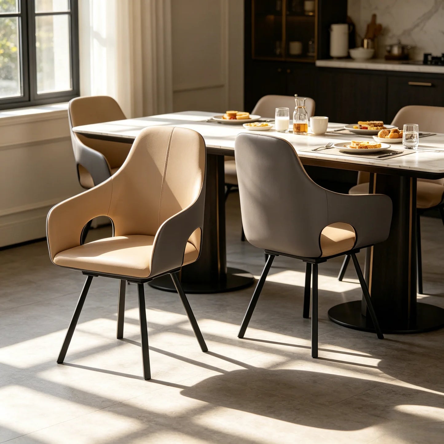 Swivel Dining Chairs Set of 2  Microfiber Leather Kitchen Dining Room Chairs with Arms High Backrest Leisure Side Chairs for Homes